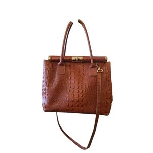 Borse In Pelle Brown Croc Leather Handbag Shoulder Bag Made In Italy Classic